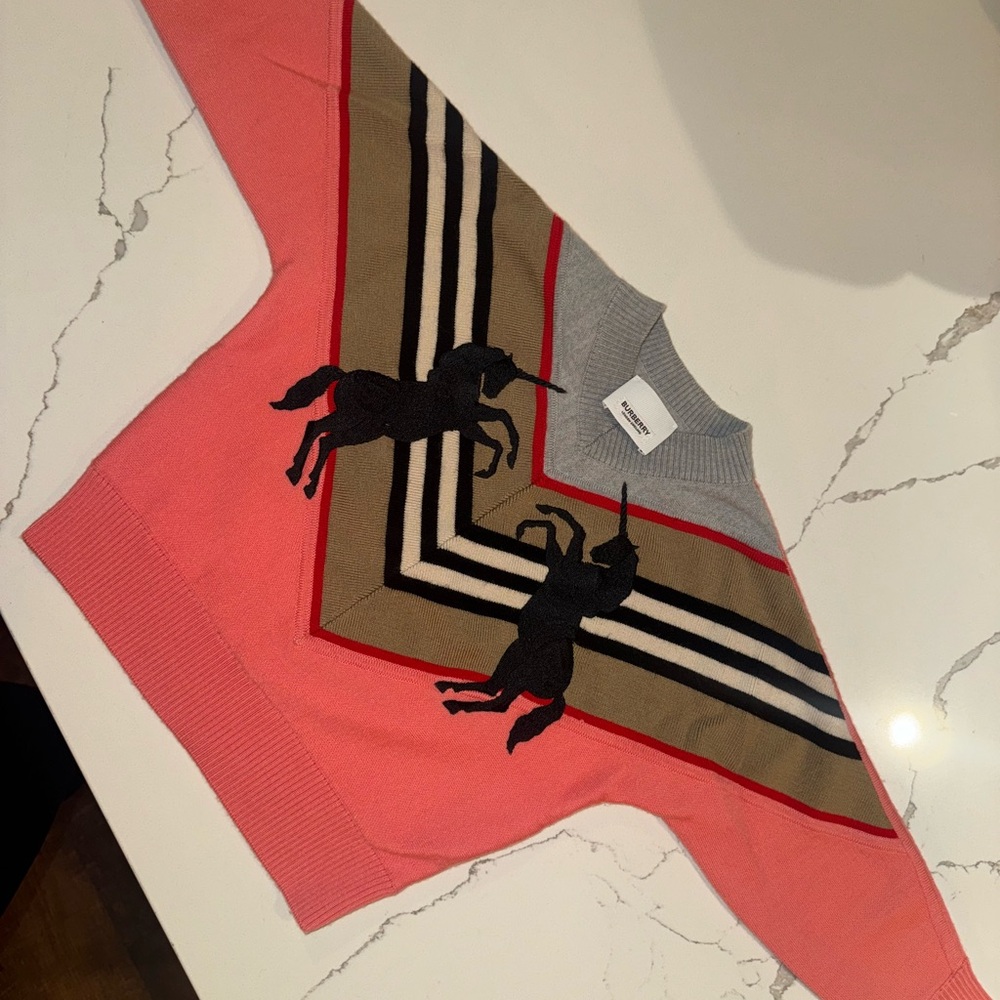 Burberry Gray, Red, Salmon UNICORN Sweater